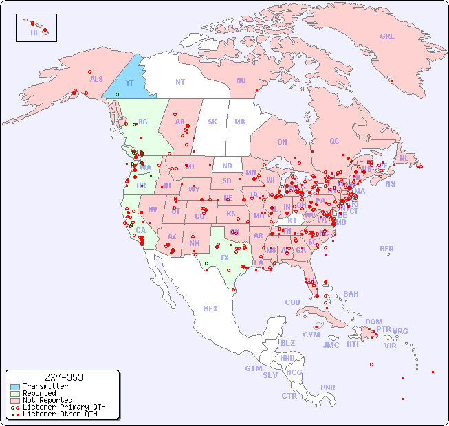 North American Reception Map for ZXY-353