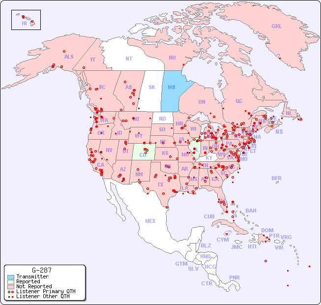 North American Reception Map for G-287