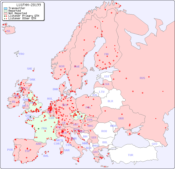 European Reception Map for LU1FHH-28199