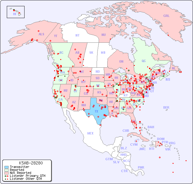 North American Reception Map for K5AB-28280