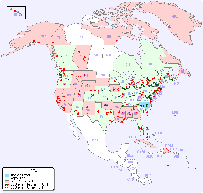 North American Reception Map for LLW-254