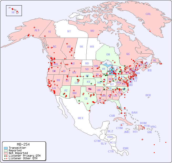 North American Reception Map for MB-254