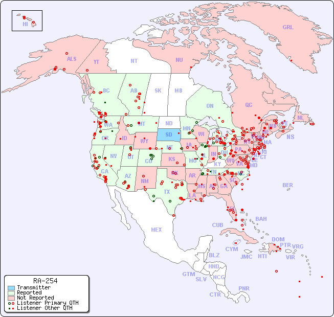 North American Reception Map for RA-254