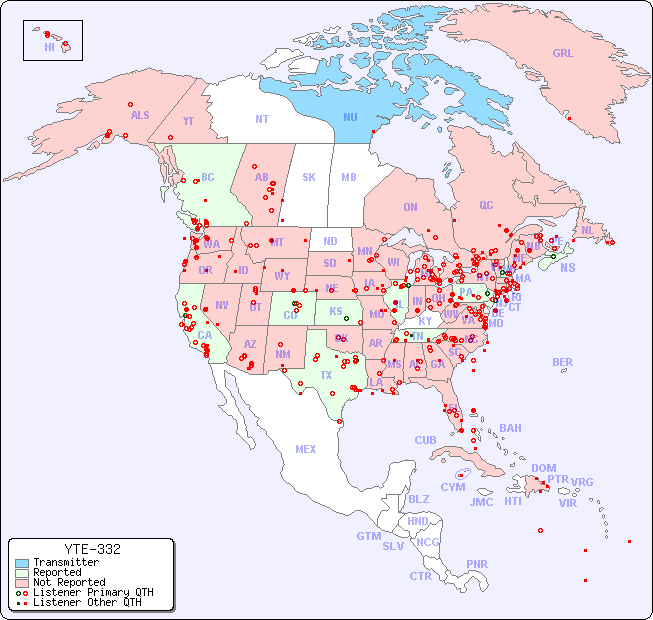 North American Reception Map for YTE-332