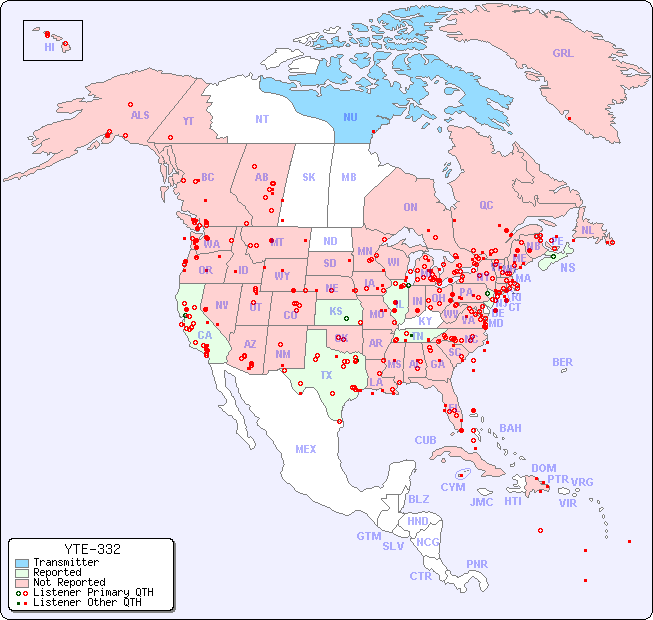 North American Reception Map for YTE-332