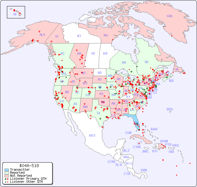 North American Reception Map for $04A-518