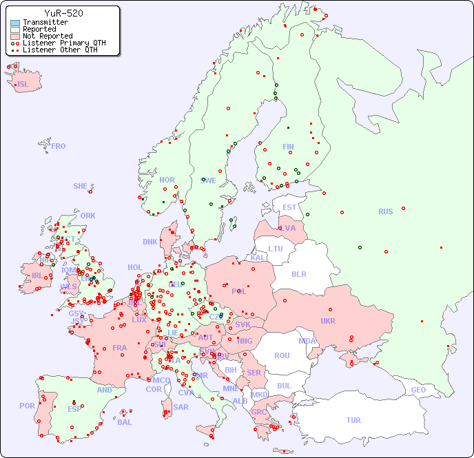 European Reception Map for YuR-520