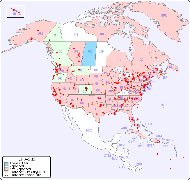 North American Reception Map for ZFD-233