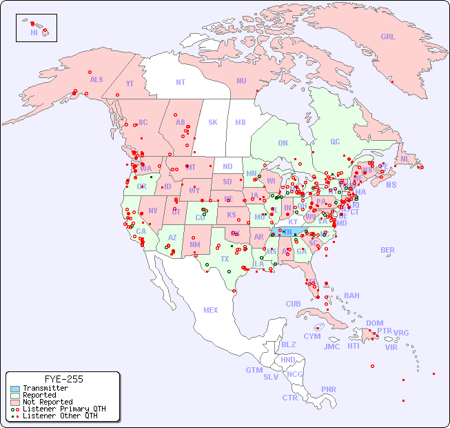 North American Reception Map for FYE-255