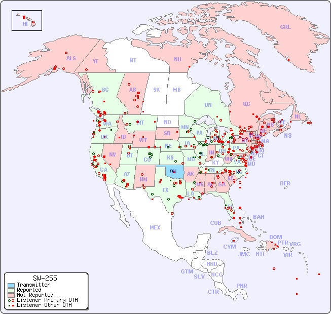 North American Reception Map for SW-255