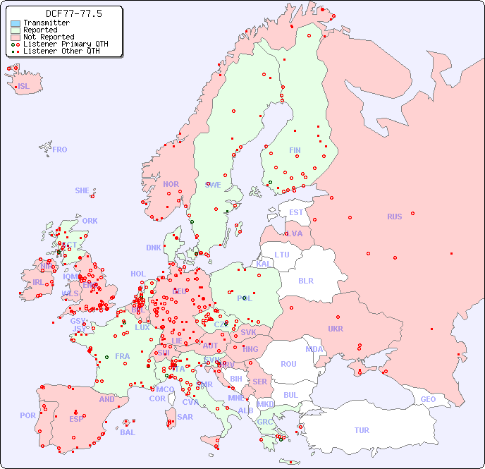 European Reception Map for DCF77-77.5
