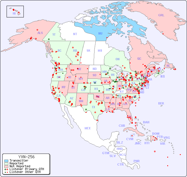 North American Reception Map for YXN-256