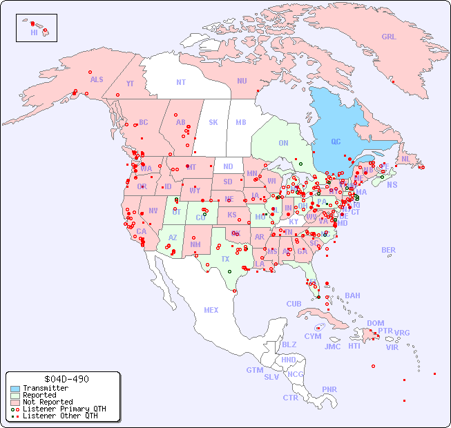 North American Reception Map for $04D-490