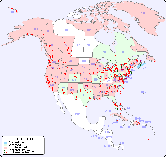 North American Reception Map for $04J-490