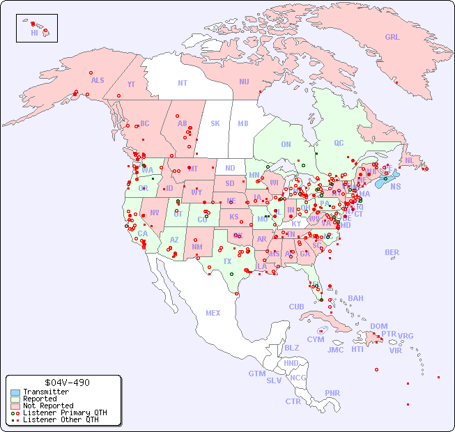 North American Reception Map for $04V-490