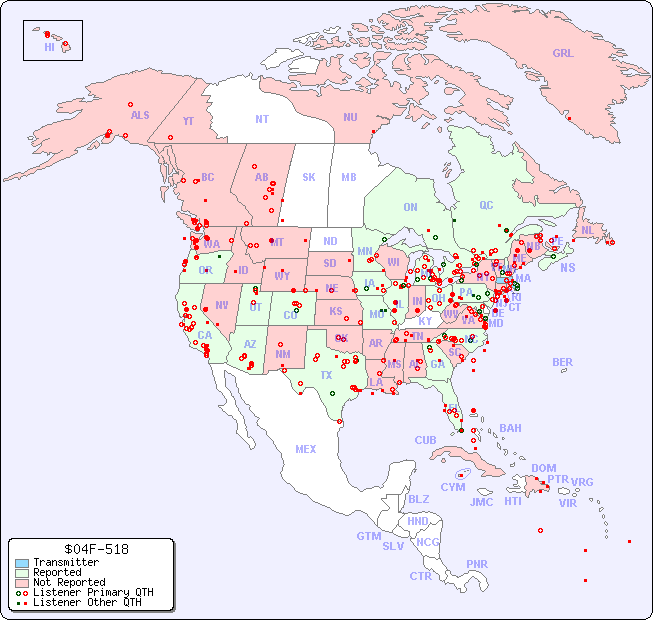 North American Reception Map for $04F-518