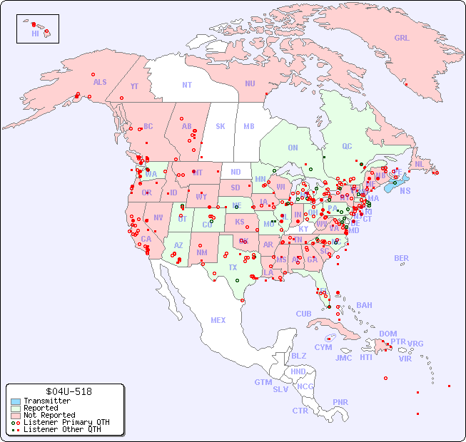 North American Reception Map for $04U-518