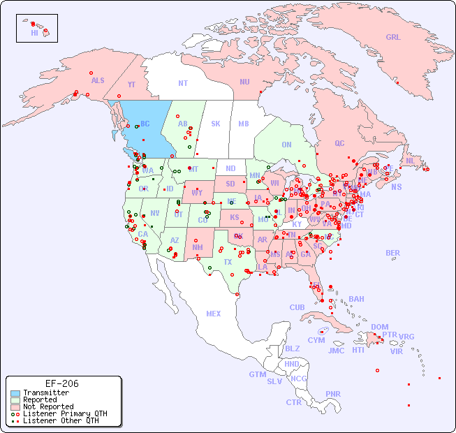 North American Reception Map for EF-206