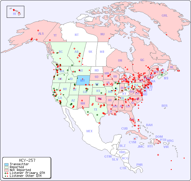 North American Reception Map for HCY-257