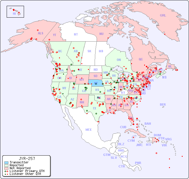 North American Reception Map for JYR-257