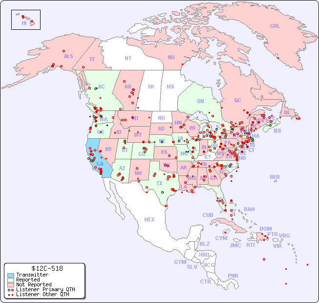 North American Reception Map for $12C-518
