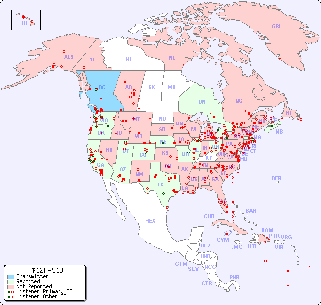 North American Reception Map for $12H-518