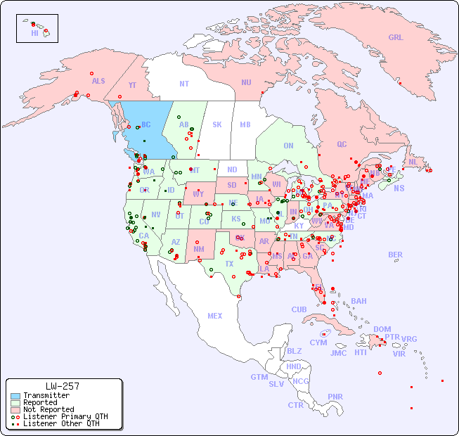 North American Reception Map for LW-257