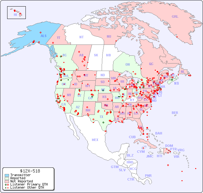 North American Reception Map for $12X-518