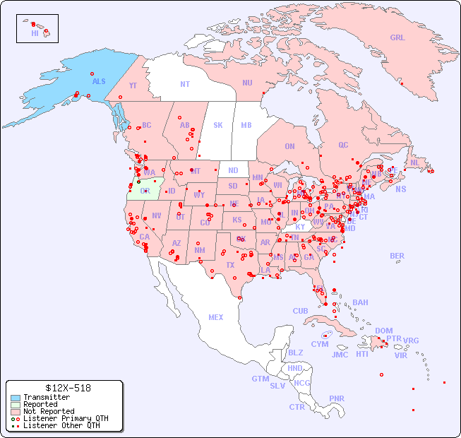 North American Reception Map for $12X-518