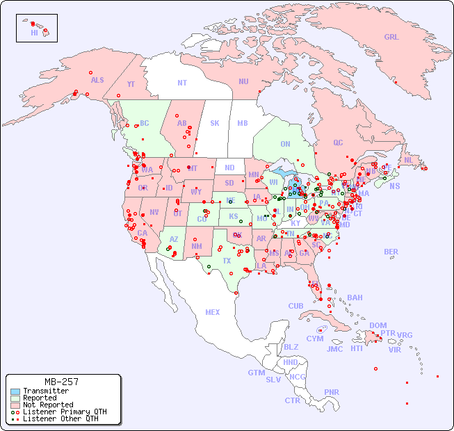 North American Reception Map for MB-257