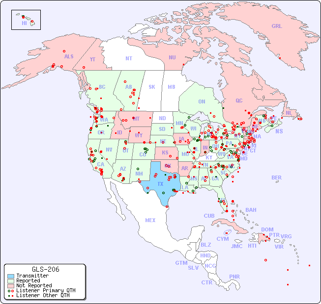 North American Reception Map for GLS-206