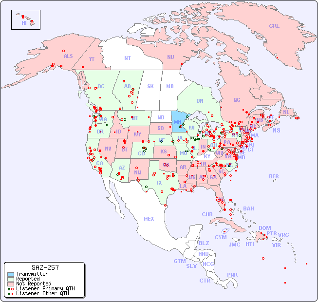 North American Reception Map for SAZ-257