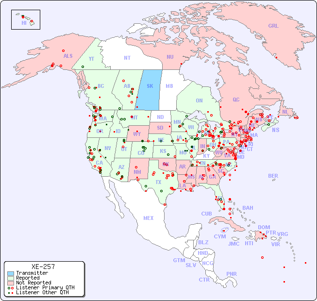 North American Reception Map for XE-257