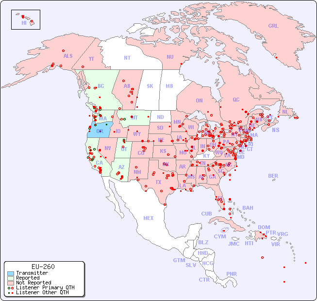 North American Reception Map for EU-260