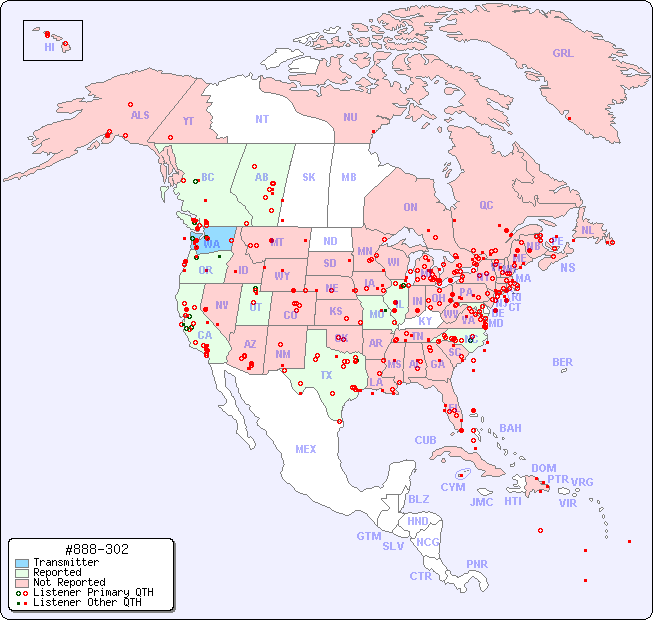 North American Reception Map for #888-302