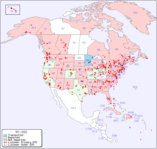 North American Reception Map for HY-260