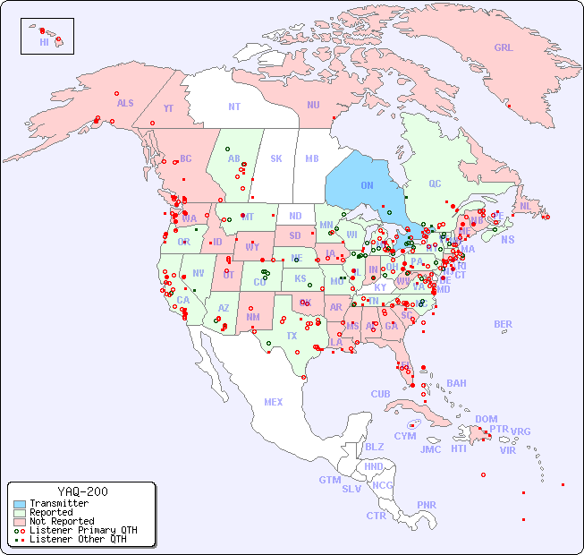 North American Reception Map for YAQ-200
