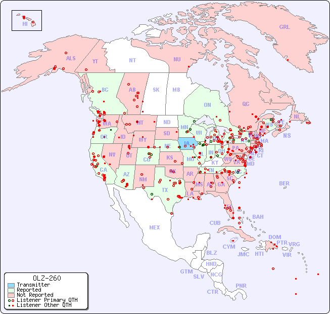 North American Reception Map for OLZ-260