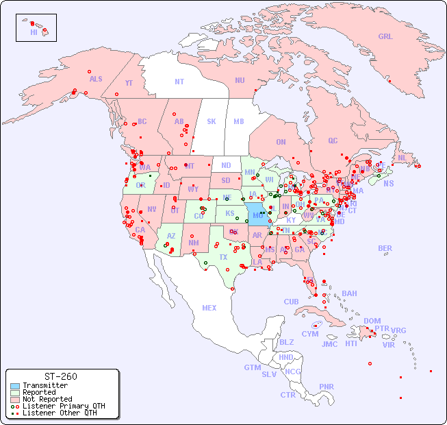 North American Reception Map for ST-260
