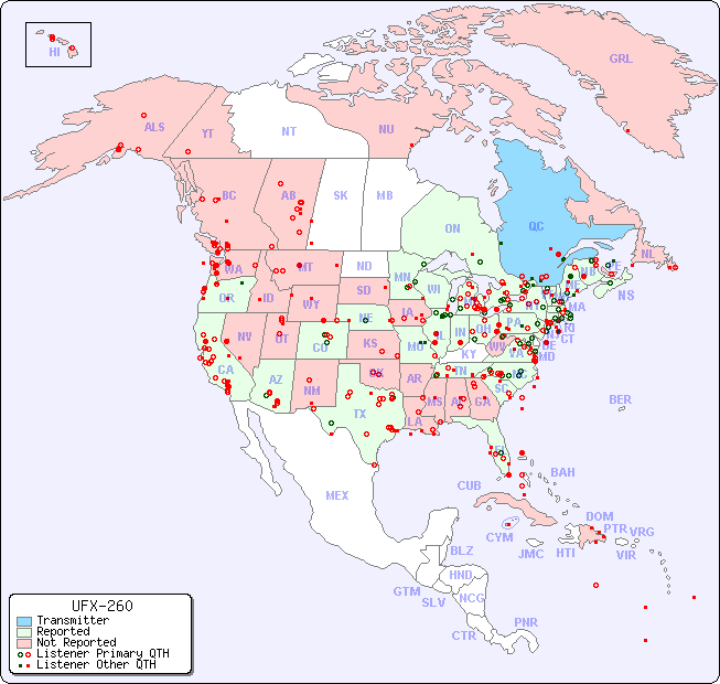 North American Reception Map for UFX-260