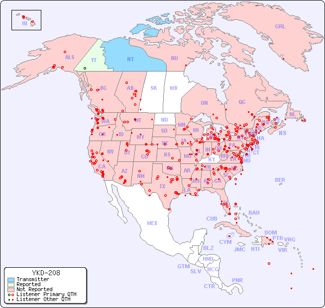 North American Reception Map for YKD-208