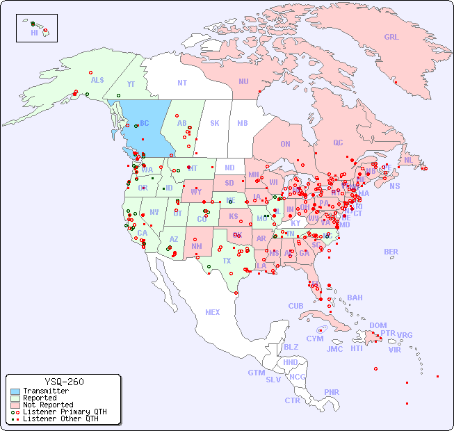 North American Reception Map for YSQ-260
