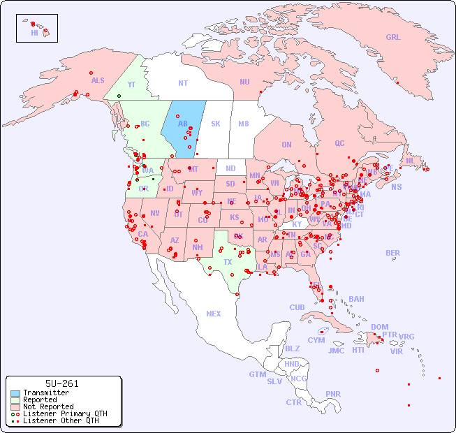 North American Reception Map for 5U-261