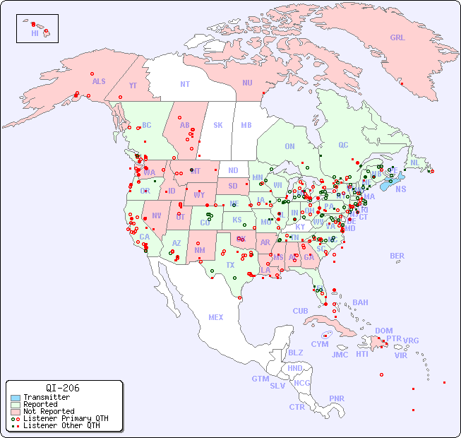 North American Reception Map for QI-206
