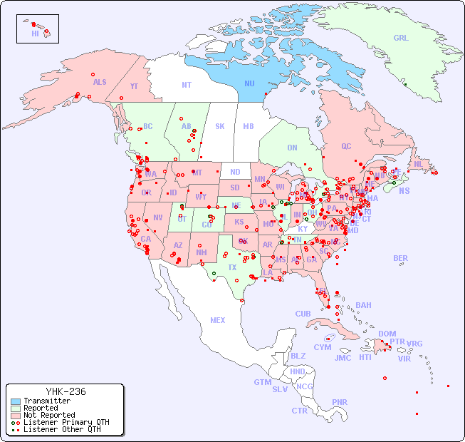 North American Reception Map for YHK-236