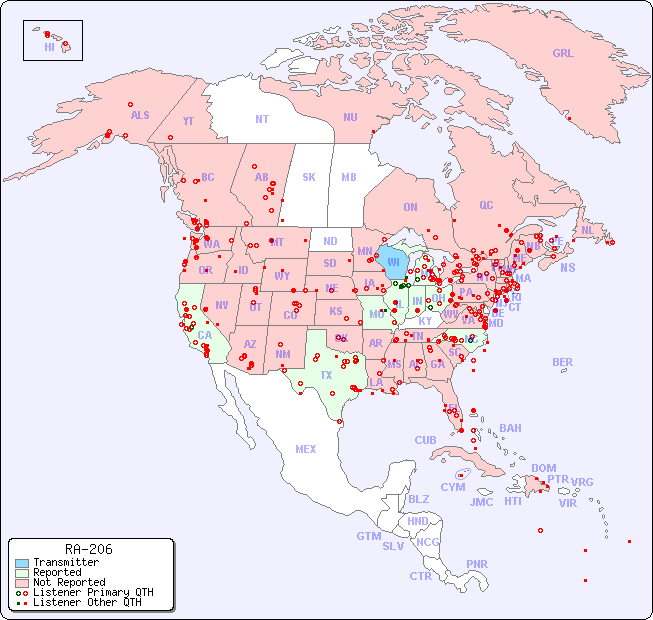North American Reception Map for RA-206