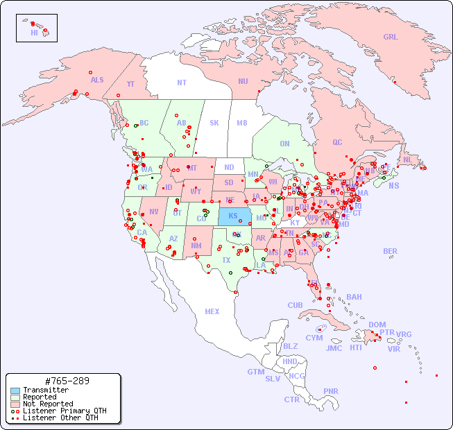 North American Reception Map for #765-289