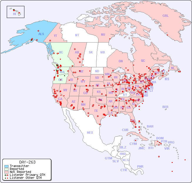 North American Reception Map for OAY-263