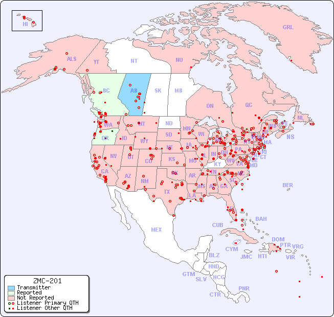 North American Reception Map for ZMC-201