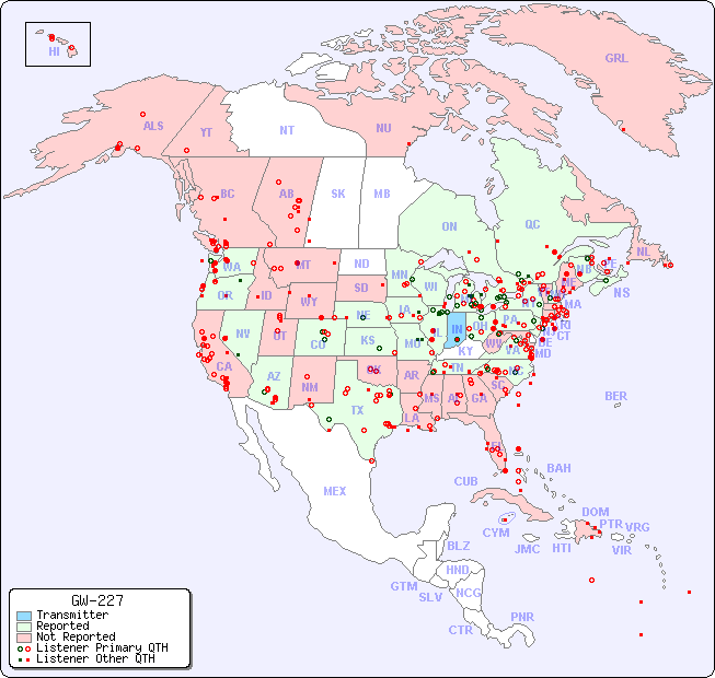 North American Reception Map for GW-227